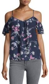 Joie - Adorlee Silk Floral Cold-Shoulder Top Blue at Saks Off 5th